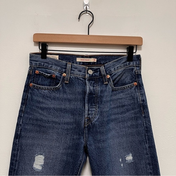 LEVI’S Wedgie Straight Raw Hem Distressed Premium Quality Denim Jeans Size 26 - Picture 6 of 11